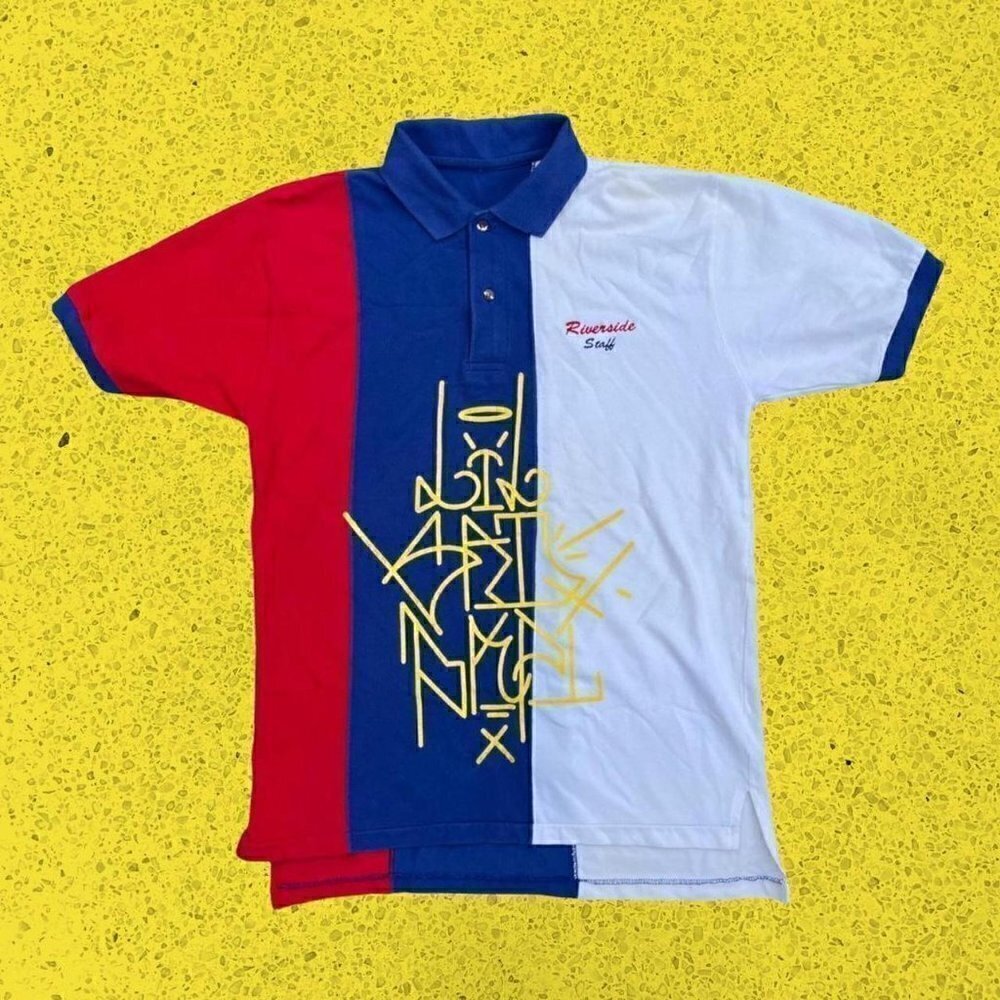 Lil Sad Papi color block cut sew polo shirt vntg
